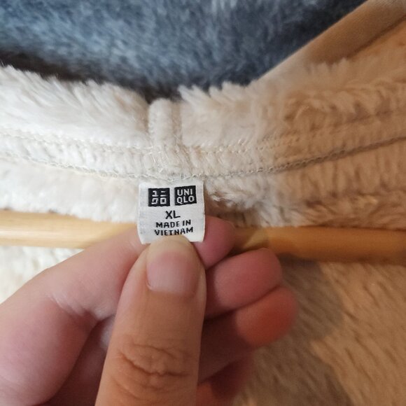 Uniqlo Jacket Womens XL Tan Cream Suede Faux Fleece Longline Coat Hood Sherpa - Picture 5 of 8